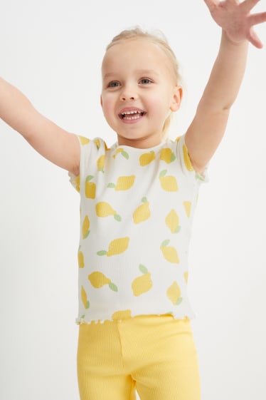 Dzieci - Cytryna - zestaw - koszulka z krótkim rękawem i legginsy flared - 2 części - biały / żółty