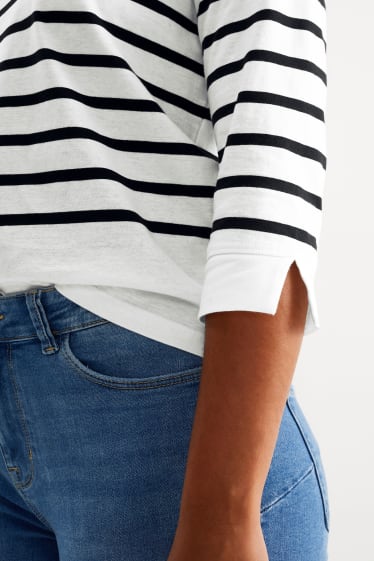 Damen - Langarmshirt - gestreift - weiss