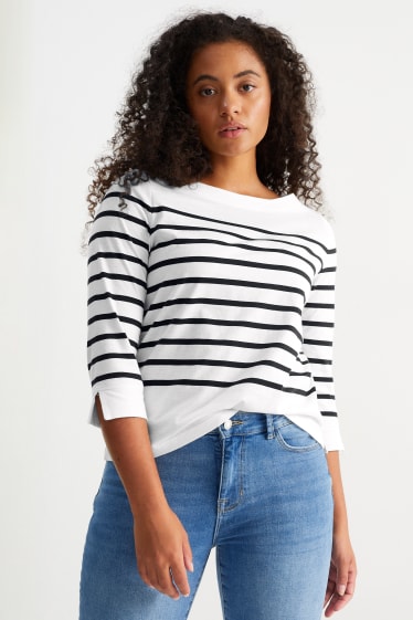 Damen - Langarmshirt - gestreift - weiss