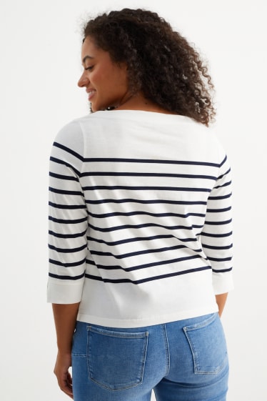 Damen - Langarmshirt - gestreift - weiss