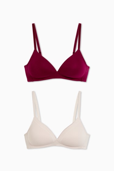 Donna - Confezione da 2 - reggiseno senza ferretti - imbottito - beige / bordeaux