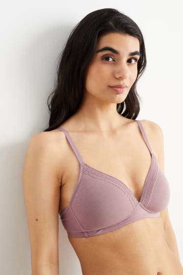 Women - Multipack of 2 - non-wired bra - padded - purple / white