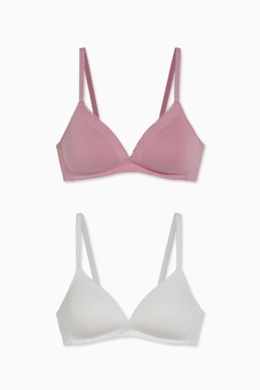 Women - Multipack of 2 - non-wired bra - padded - white / pink