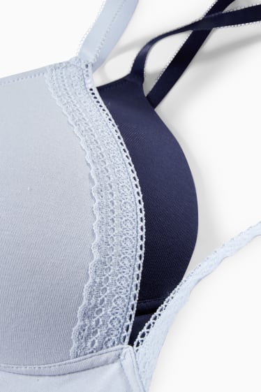 Damen - Multipack 2er - BH ohne Bügel - wattiert - blau / hellblau