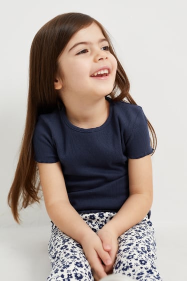 Dzieci - Kwiaty - zestaw - koszulka z krótkim rękawem i legginsy flared - 2 części - ciemnoniebieski