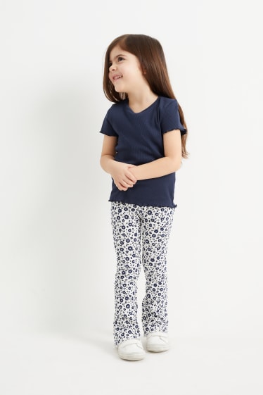 Bambini - Fiori - set - t-shirt e leggings svasati - 2 pezzi - blu scuro