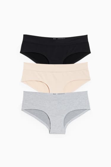 Femmes - Lot de 3 - shortys - sans coutures - gris / beige