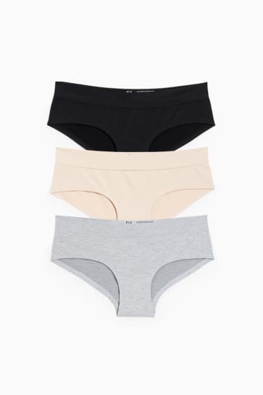 Damen - Multipack 3er - Hipster - seamless - grau / beige