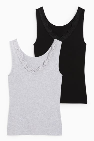 Dames - Set van 2 - hemdjes - zwart / grijs