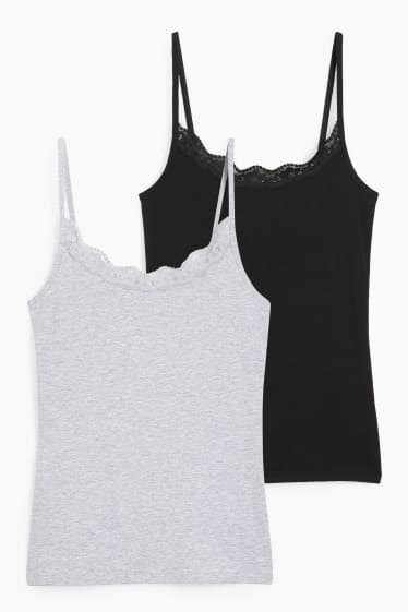 Dames - Set van 2 - hemdjes - zwart / grijs
