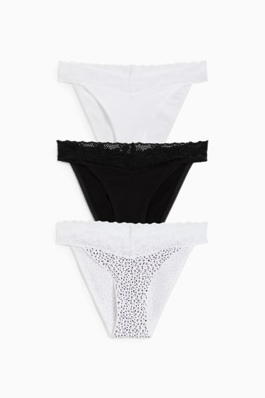 Donna - Confezione da 3 - slip - nero / bianco