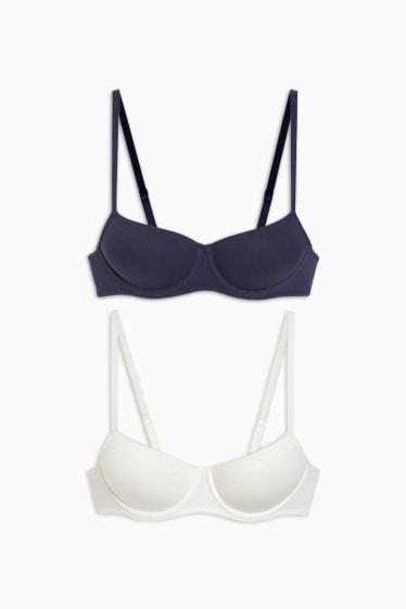 Donna - Confezione da 2 - reggiseno con ferretti - imbottito - blu  / crema