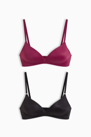 Donna - Confezione da 2 - reggiseno senza ferretti - imbottito - bordeaux / nero