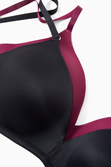 Donna - Confezione da 2 - reggiseno senza ferretti - imbottito - bordeaux / nero