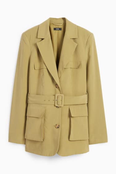 Women - Blazer with belt - regular fit - mustard yellow