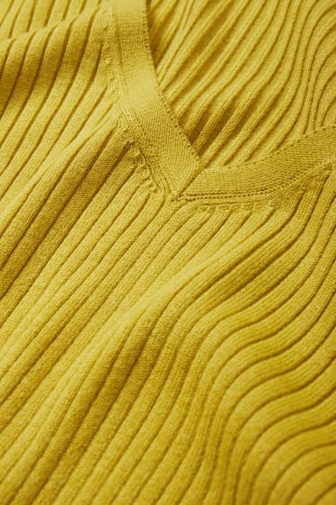 Donna - Maglione basic con scollo a V - a coste - giallo