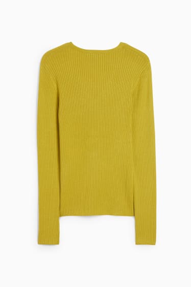 Kobiety - Sweter z linii basic z dekoltem w szpic - prążkowany - żółty