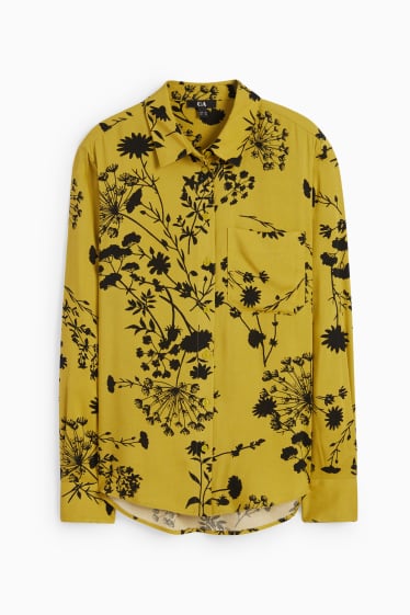 Femei - Bluză - cu flori - galben muștar