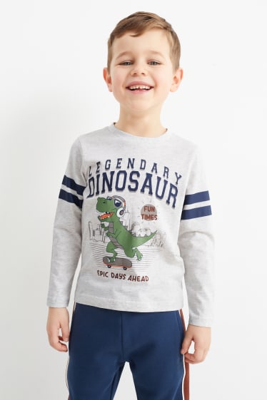 Kinder - Dino - Set - Langarmshirt, Steppweste und Jogginghose - dunkelbraun