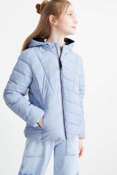 Children - Quilted jacket with hood - water-repellent - light blue