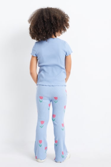 Kinder - Tulpe - Set - Kurzarmshirt und Flared Leggings - 2 teilig - blau