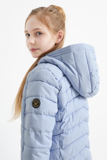 Dětské - Prošívaná bunda s kapucí - vodoodpudivá - světle modrá