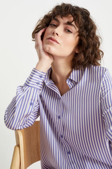 Women - Satin blouse - striped - blue