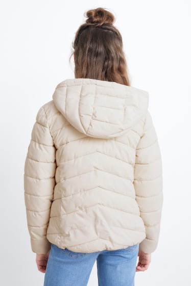 Children - Quilted jacket with hood - water-repellent - light beige