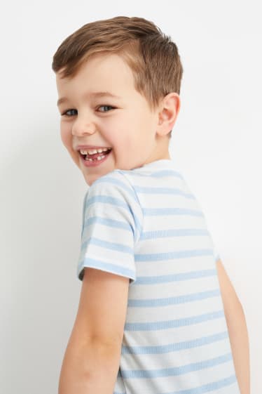 Kinder - Bär - Kurzarmshirt - gestreift - weiß / blau