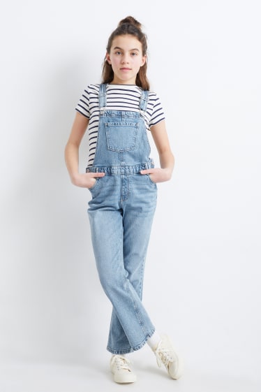 Bambini - Set - t-shirt e salopette di jeans - 2 pezzi - jeans blu