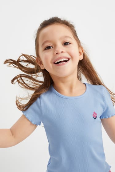 Kinderen - Set van 2 - bloem - T-shirt - lichtblauw