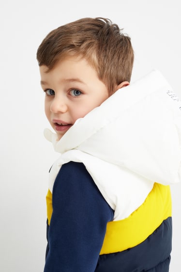 Dětské - Prošívaná vesta s kapucí - vodoodpudivá - žlutá