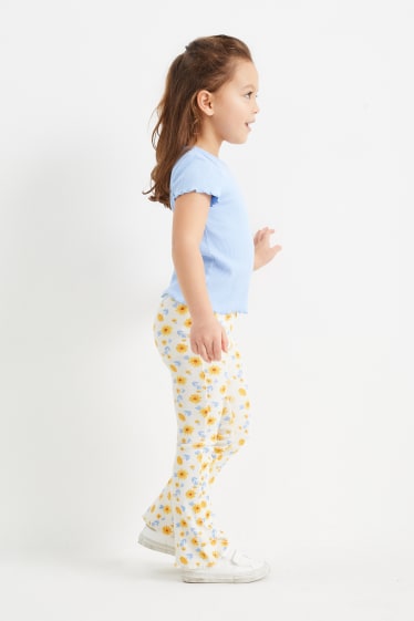 Bambini - Confezione da 2 - fiori - leggings svasati - blu  / crema