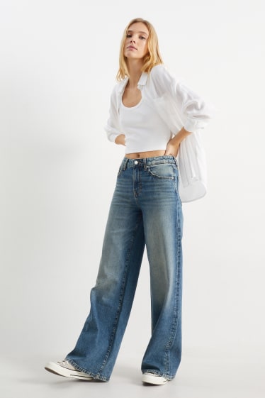Teens & young adults - CLOCKHOUSE - wide leg jeans - mid-rise waist - blue denim