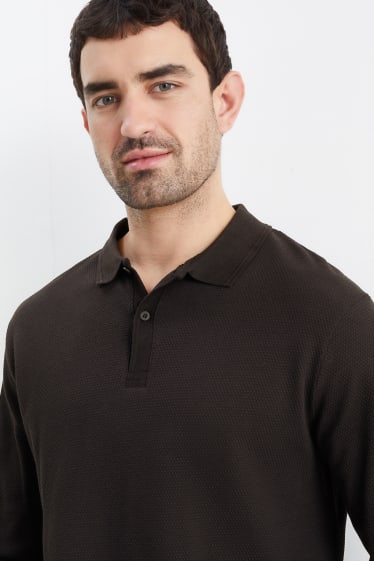 Men - Polo shirt - textured - black