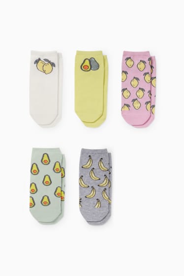 Dětské - Multipack 5 ks - různé plody - ponožky do tenisek s motivem - růžová