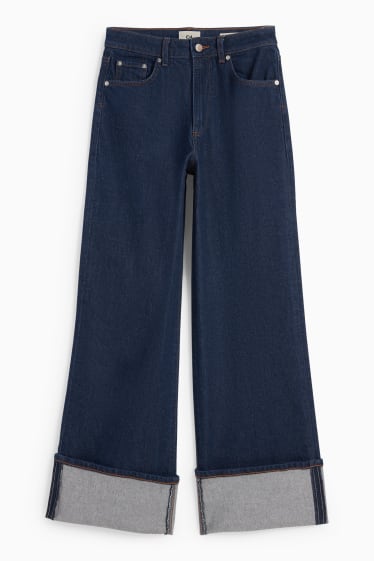 Kobiety - Wide leg jeans - wysoki stan - LYCRA® - dżins-ciemnoniebieski