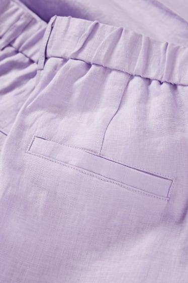 Women - Linen trousers - mid-rise waist - slim fit - light violet