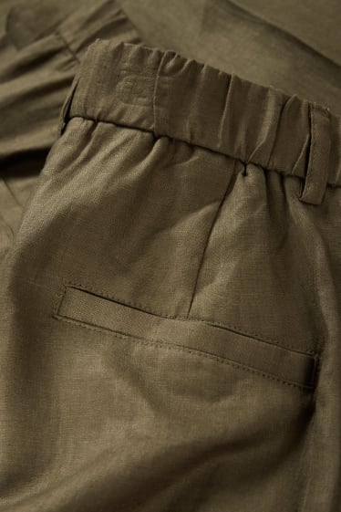Mujer - Pantalón de lino - mid waist - slim fit - caqui