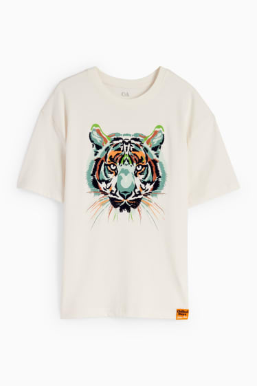 Kinder Buben - Tiger - Kurzarmshirt - cremeweiß