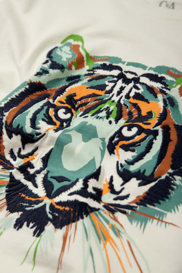 Kinder Buben - Tiger - Kurzarmshirt - cremeweiß