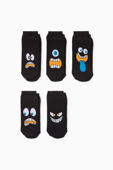 Bambini - Confezione da 5 - smorfie - calzini corti con motivo - nero