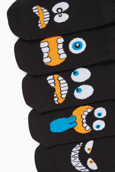 Niños - Pack de 5 - muecas - calcetines tobilleros con dibujo - negro
