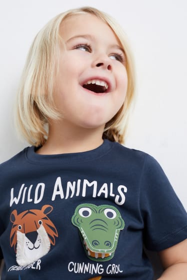 Enfants - Lot de 3 - animaux sauvages - T-shirts - bleu foncé
