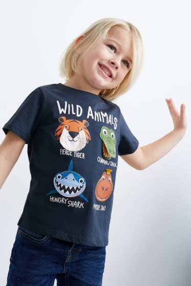 Kinderen - Set van 3 - wilde dieren - T-shirt - donkerblauw