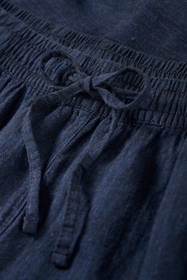 Kobiety - Spodnie materiałowe - średni stan - wide leg - miks lniany - ciemnoniebieski