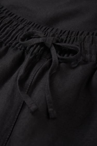Femei - Pantaloni de stofă - talie medie - wide leg - amestec de in - negru
