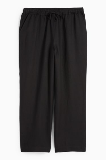 Dames - Pantalon - mid waist - wide leg - linnenmix - zwart