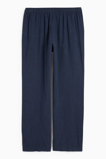 Kobiety - Spodnie materiałowe - średni stan - wide leg - miks lniany - ciemnoniebieski