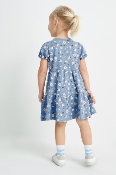 Kinder - Set - Kleid und Umhängetasche - 2 teilig - geblümt - blau